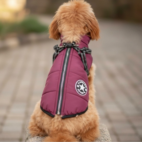 WINTER DOG COAT WITH ATTACHED HARNESS IN PURPLE - Picture 4 of 6
